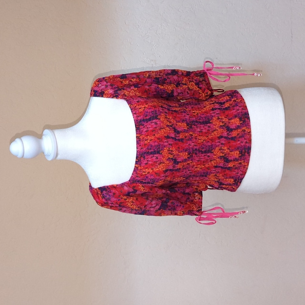Free People Back on Top Smocked Hot Pink Combo Crop Top Size Medium - Picture 4 of 10